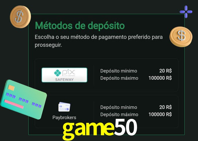 O cassino game50 oferece uma grande variedade de métodos de pagamento